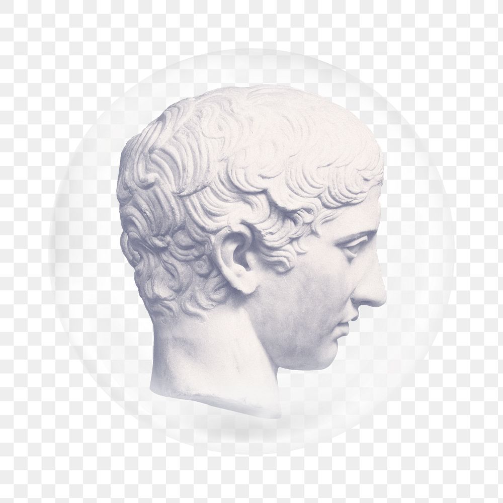 Greek god head png sculpture sticker, bubble design transparent background. Remixed by rawpixel.