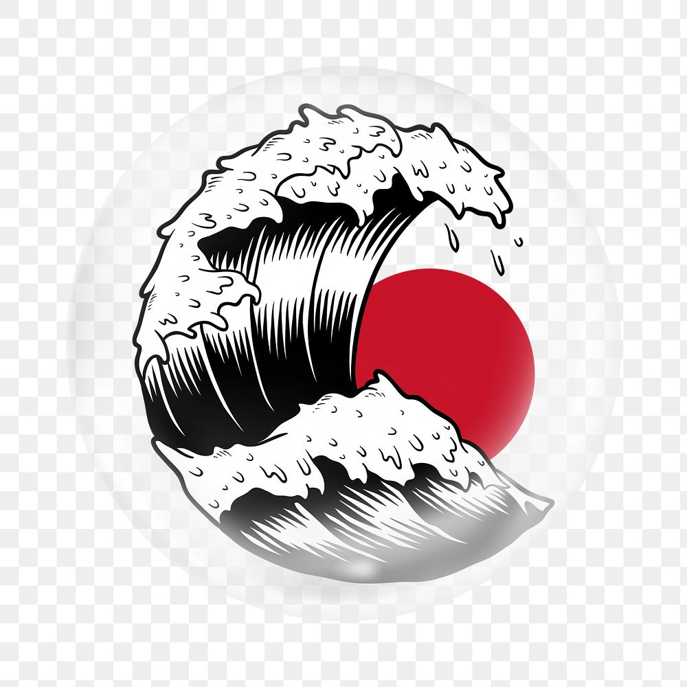 Japanese wave   sticker, bubble design transparent background