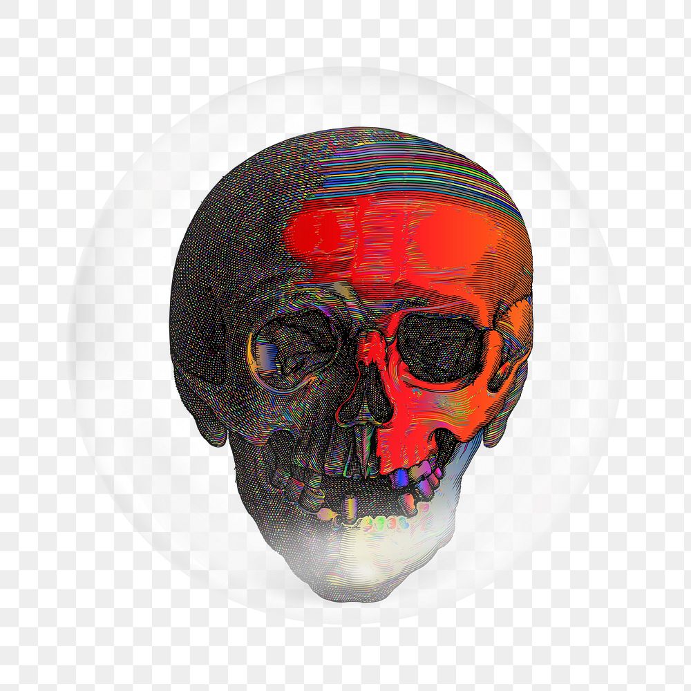 Retro skull png   sticker, bubble design transparent background
