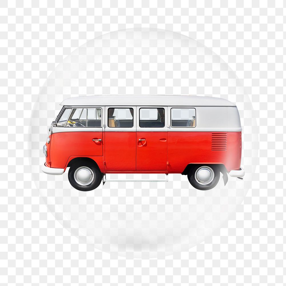 PNG red vintage van sticker, bubble design transparent background. Remixed by rawpixel.