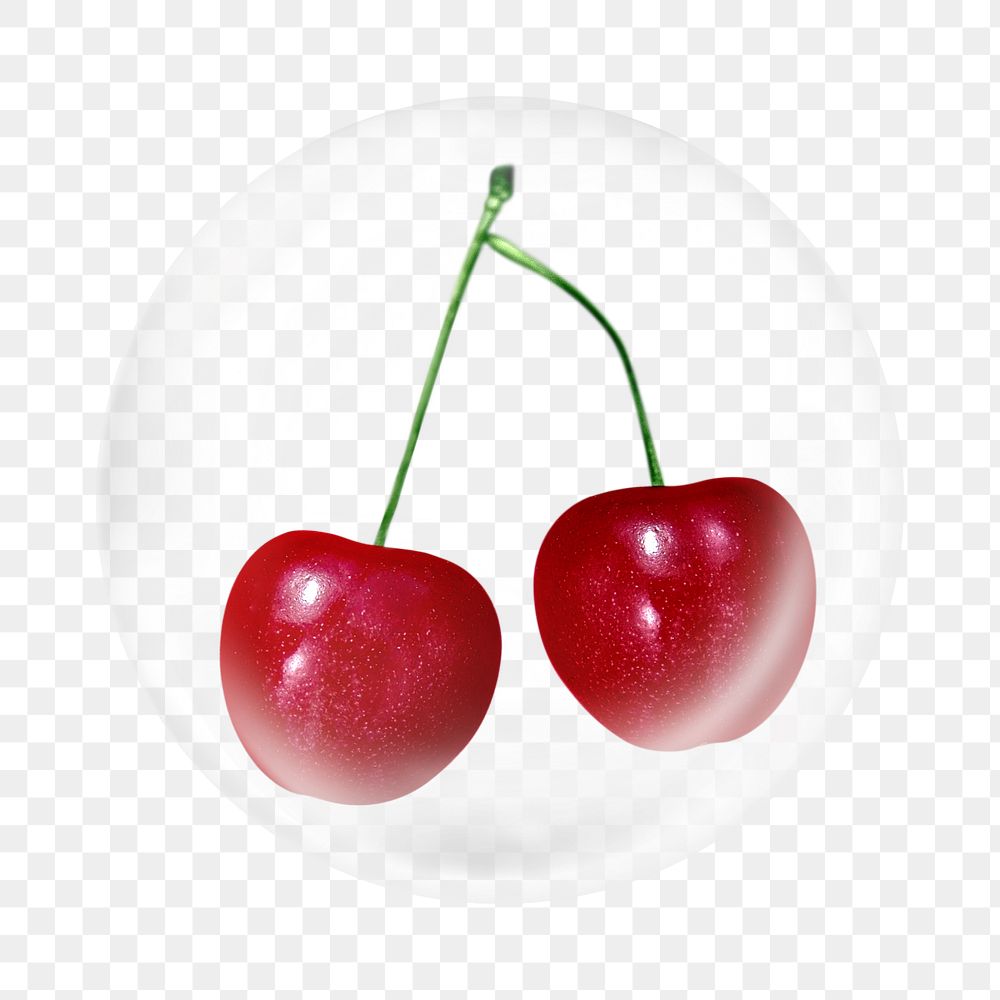 Red cherry png sticker, bubble design transparent background. Remixed by rawpixel.