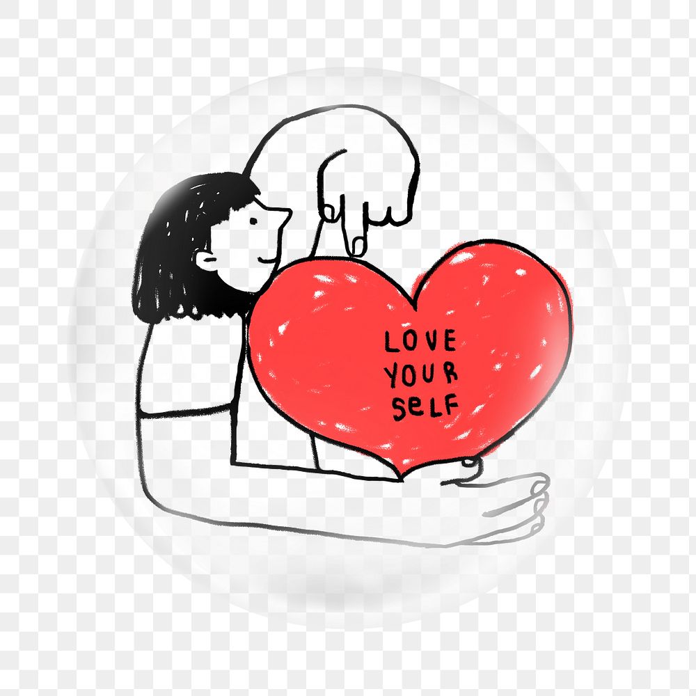 Self-love heart png   sticker, bubble design transparent background
