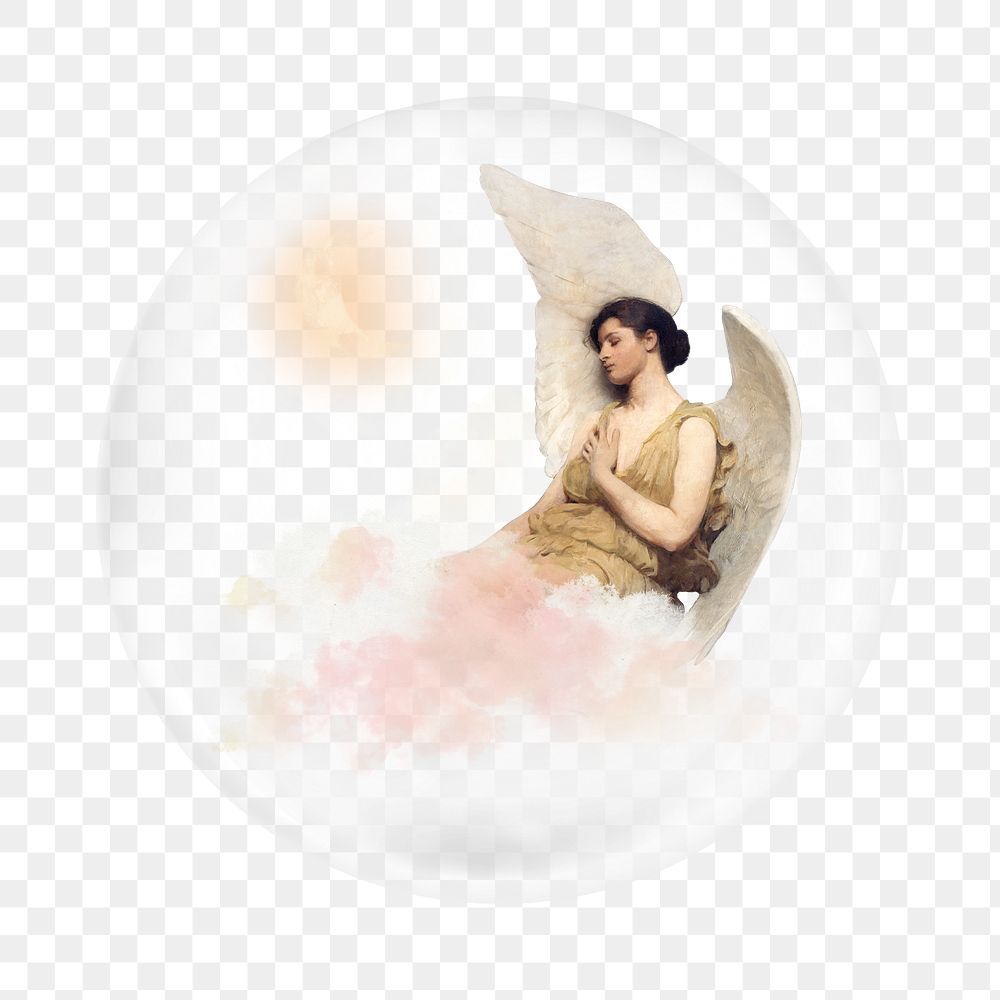 Angel & moon png sticker, Abbott Handerson Thayer aesthetic illustration in bubble transparent background. Remixed by…