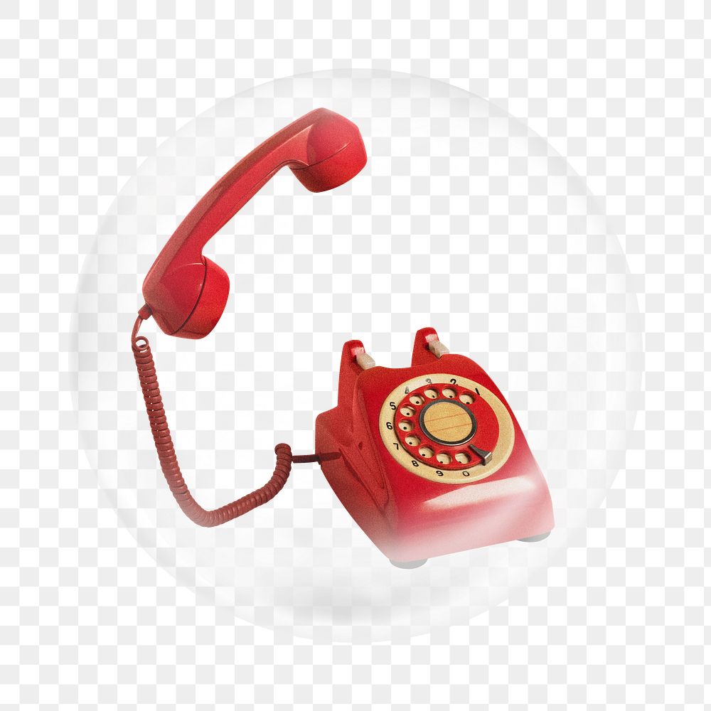 Red telephone png   sticker, bubble design transparent background