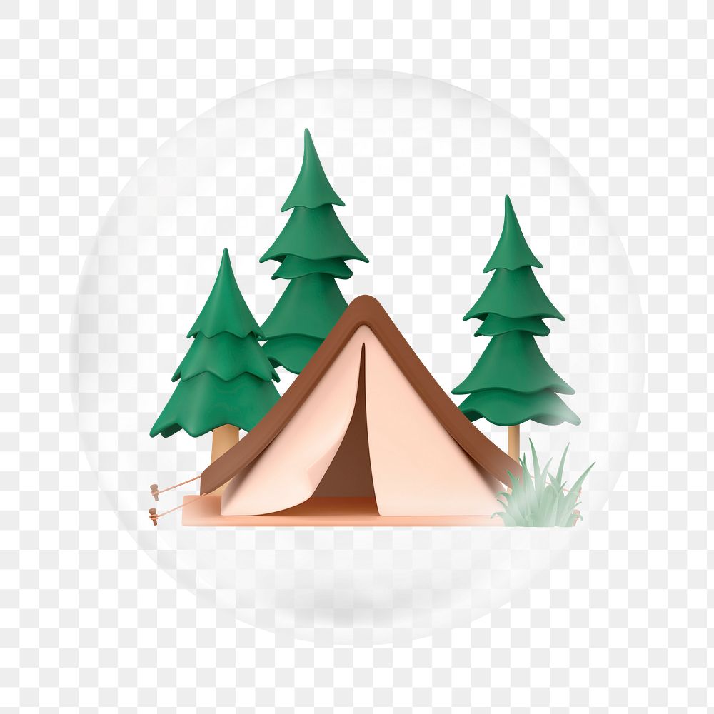 PNG 3D camping tent     sticker, bubble design transparent background