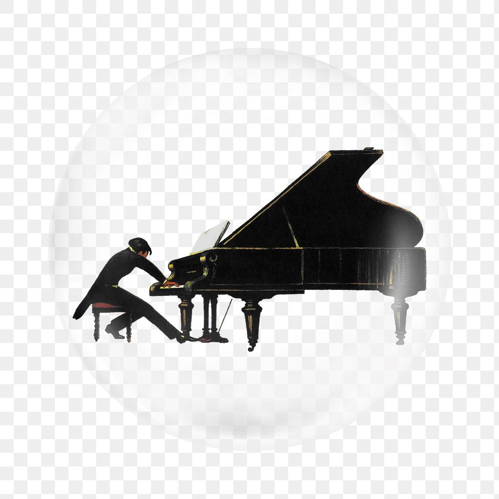 Png man playing piano sticker, bubble design transparent background. Remixed by rawpixel.