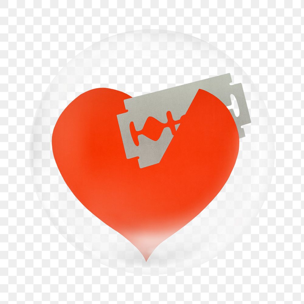 Razored heart png sticker, broken heart illustration in bubble transparent background. Remixed by rawpixel.