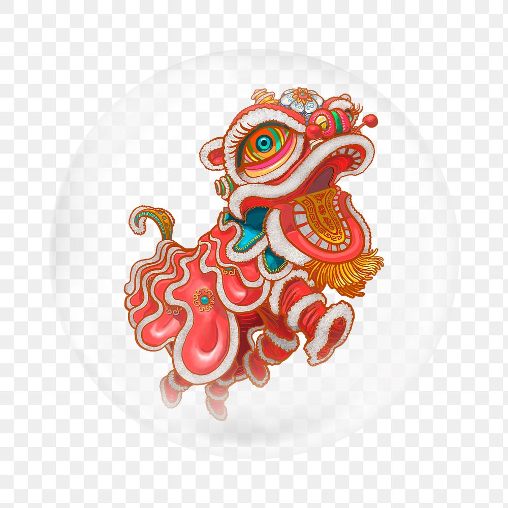 PNG Chinese lion dance    sticker, bubble design transparent background