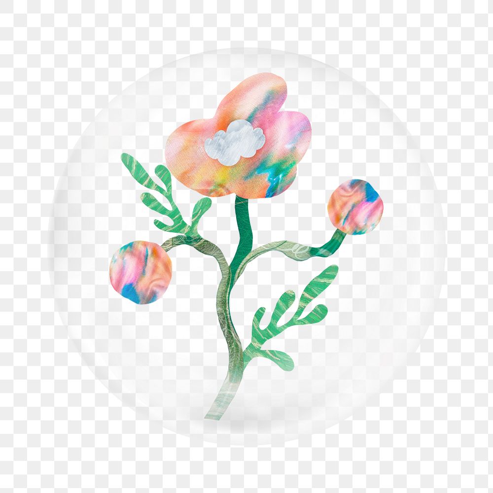 Aesthetic flower png   sticker, bubble design transparent background