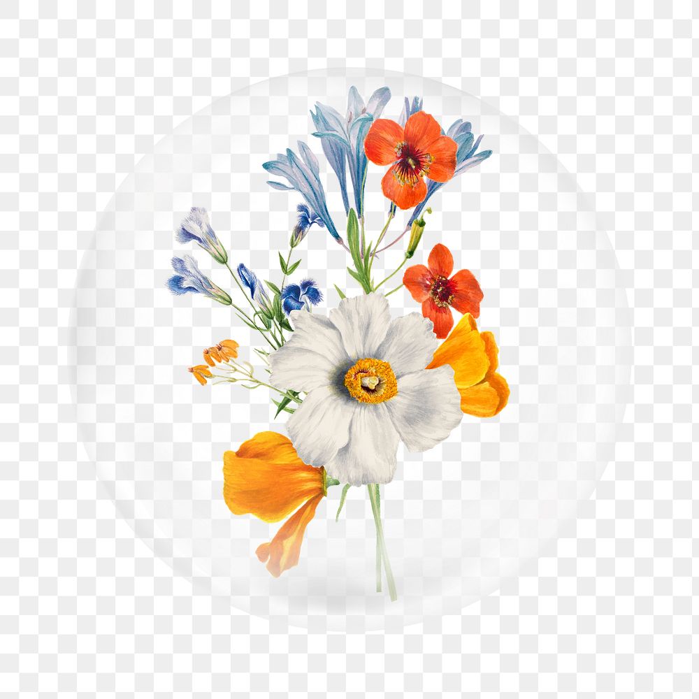 Spring flower png sticker,  bubble design transparent background. Remixed by rawpixel.