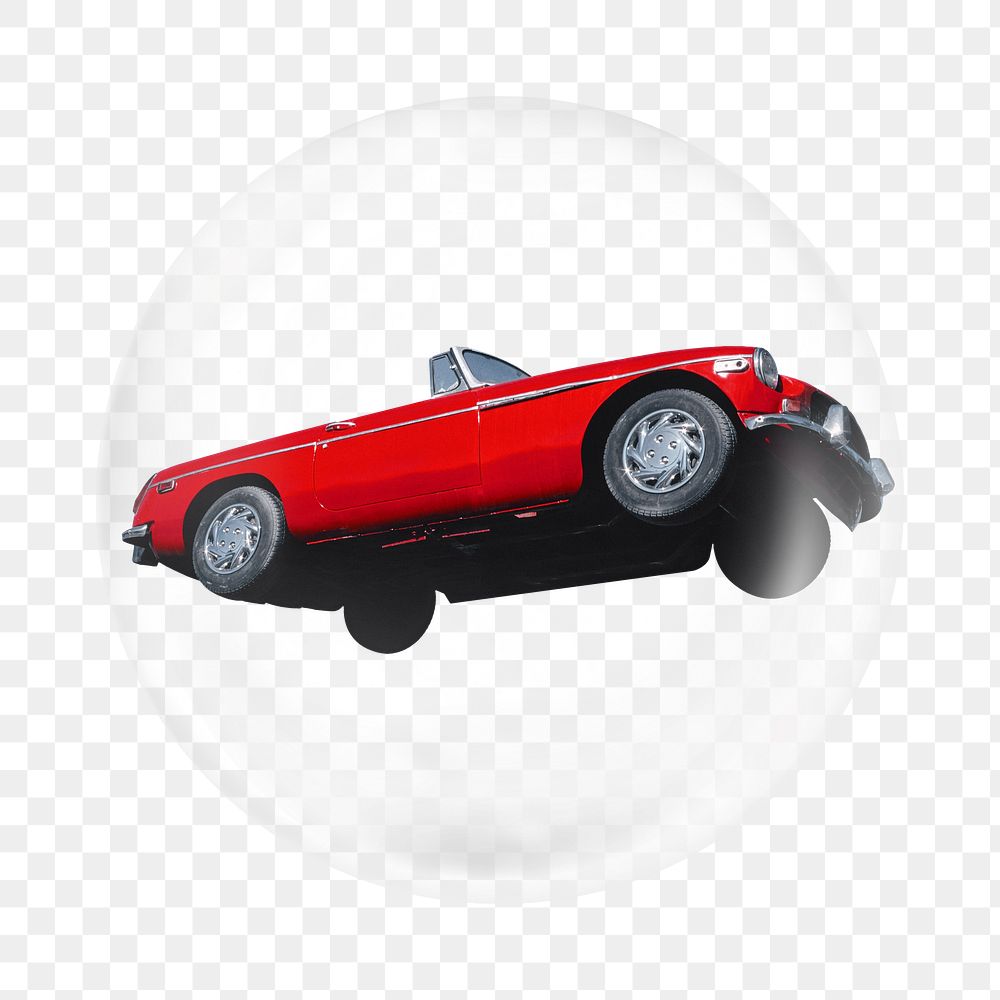PNG red vintage car sticker,  bubble design transparent background. Remixed by rawpixel.