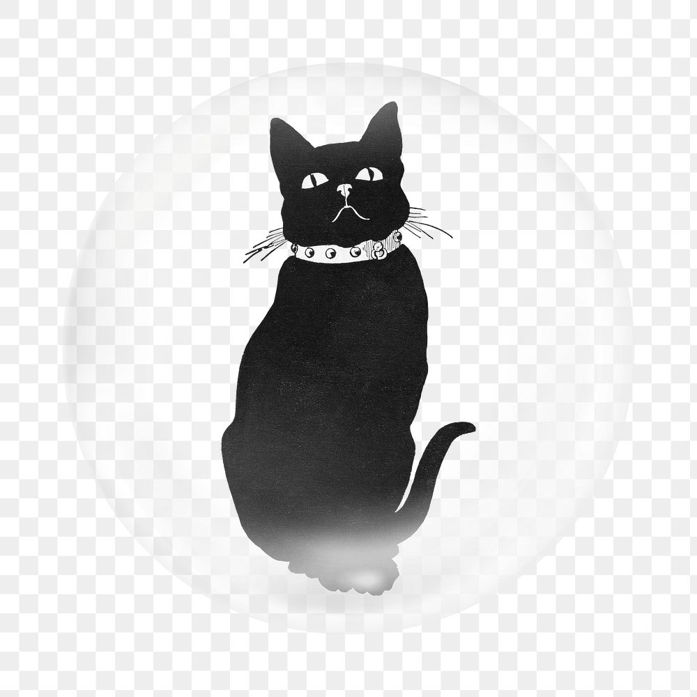 Black cat png element, animal in bubble