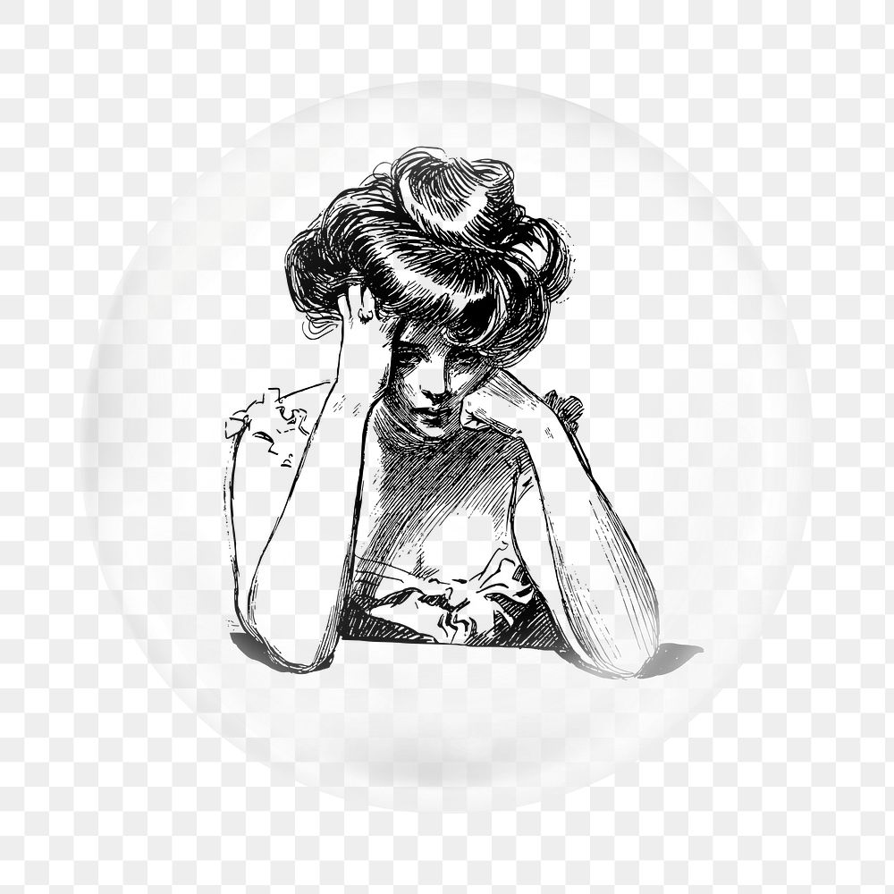 Sad woman png element in bubble