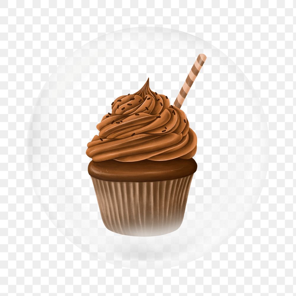 Chocolate cupcake png element, dessert in bubble