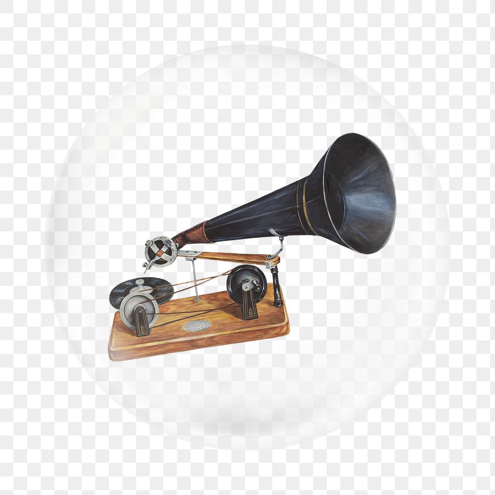 Vintage gramophone png element in bubble