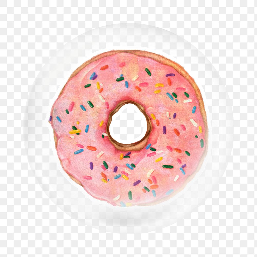 Pink donut png element, food in bubble