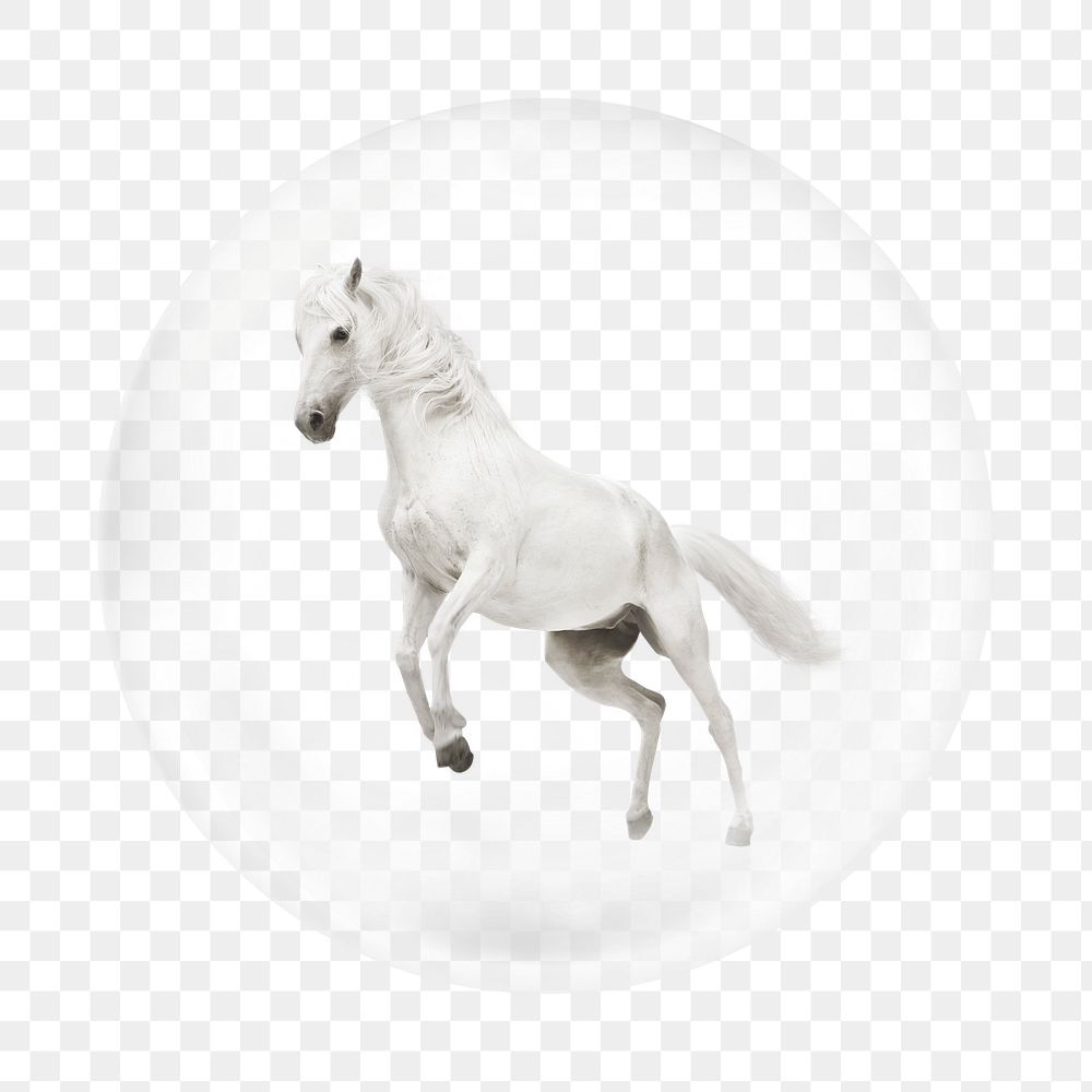 White horse png element, animal in bubble