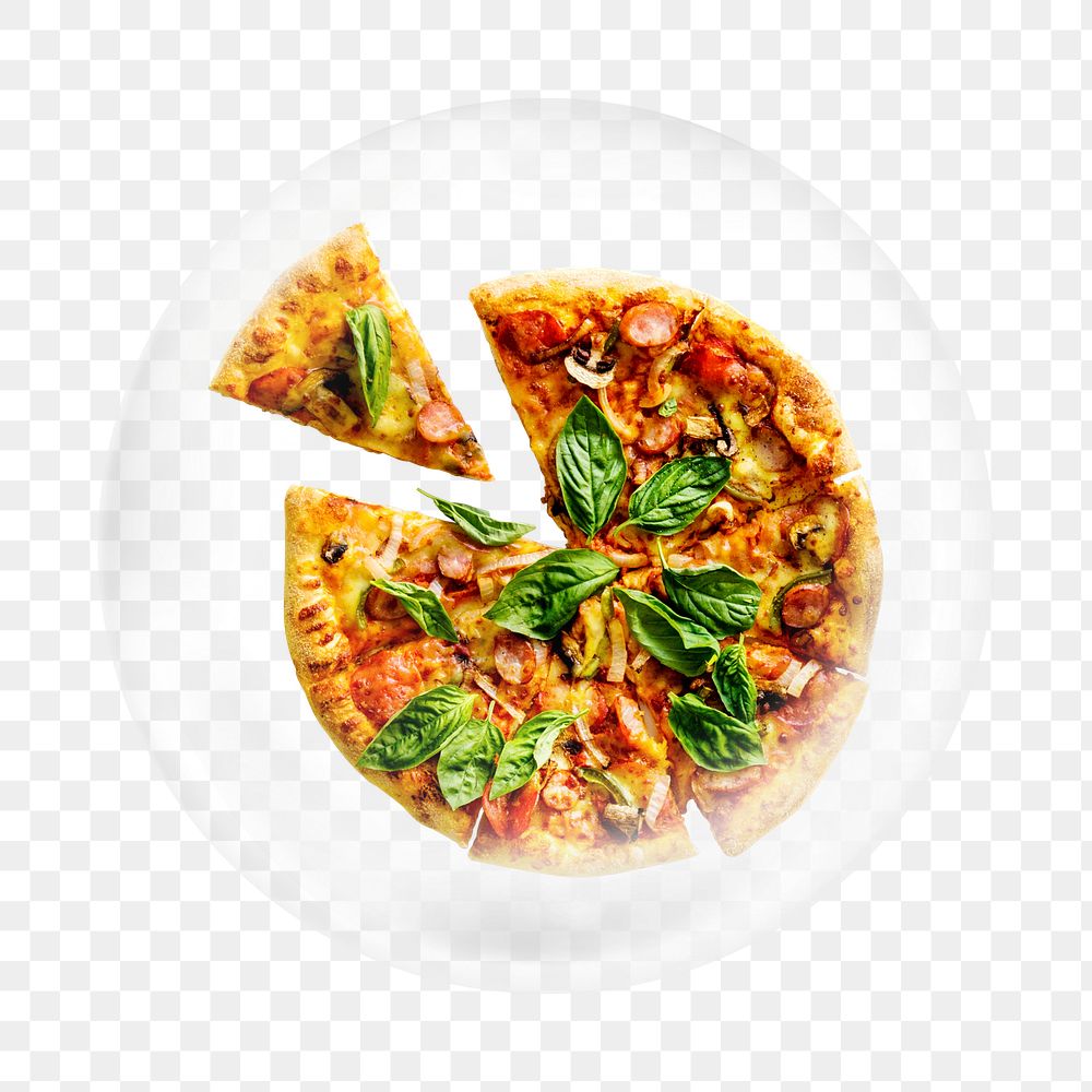 Yummy pizza png element, food in bubble