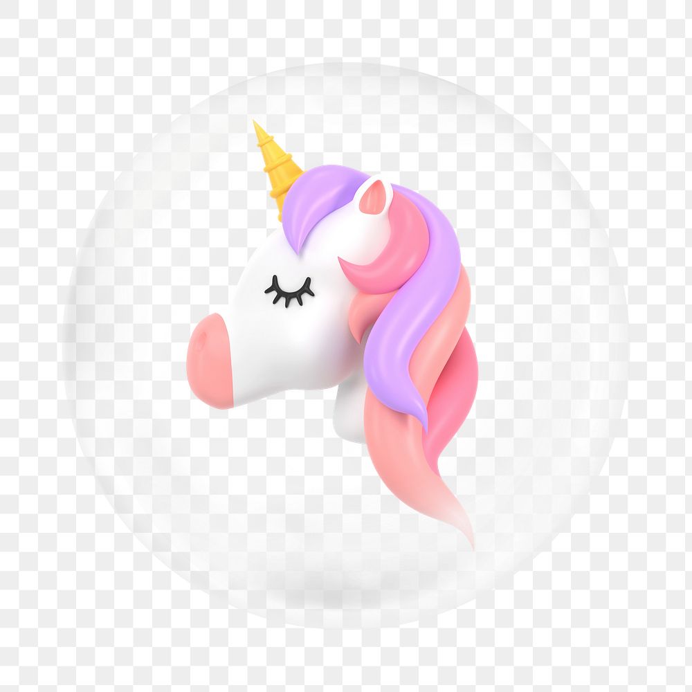 3D unicorn png element, animal in bubble