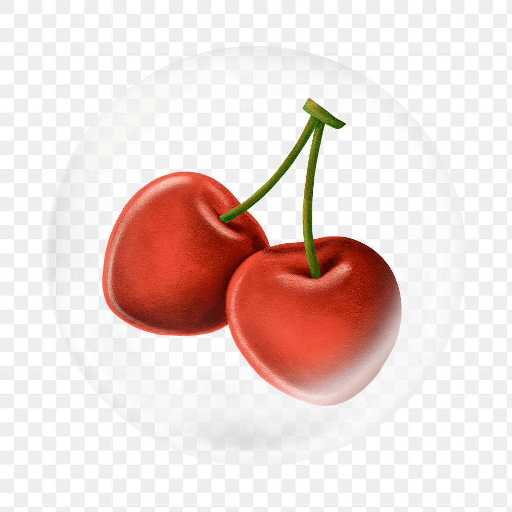 Cherry png element, fruit in bubble