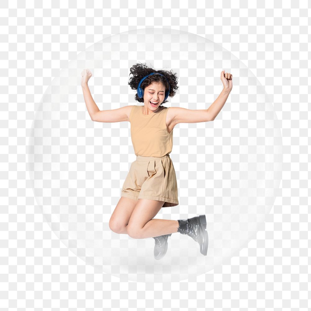 Happy girl png element in bubble