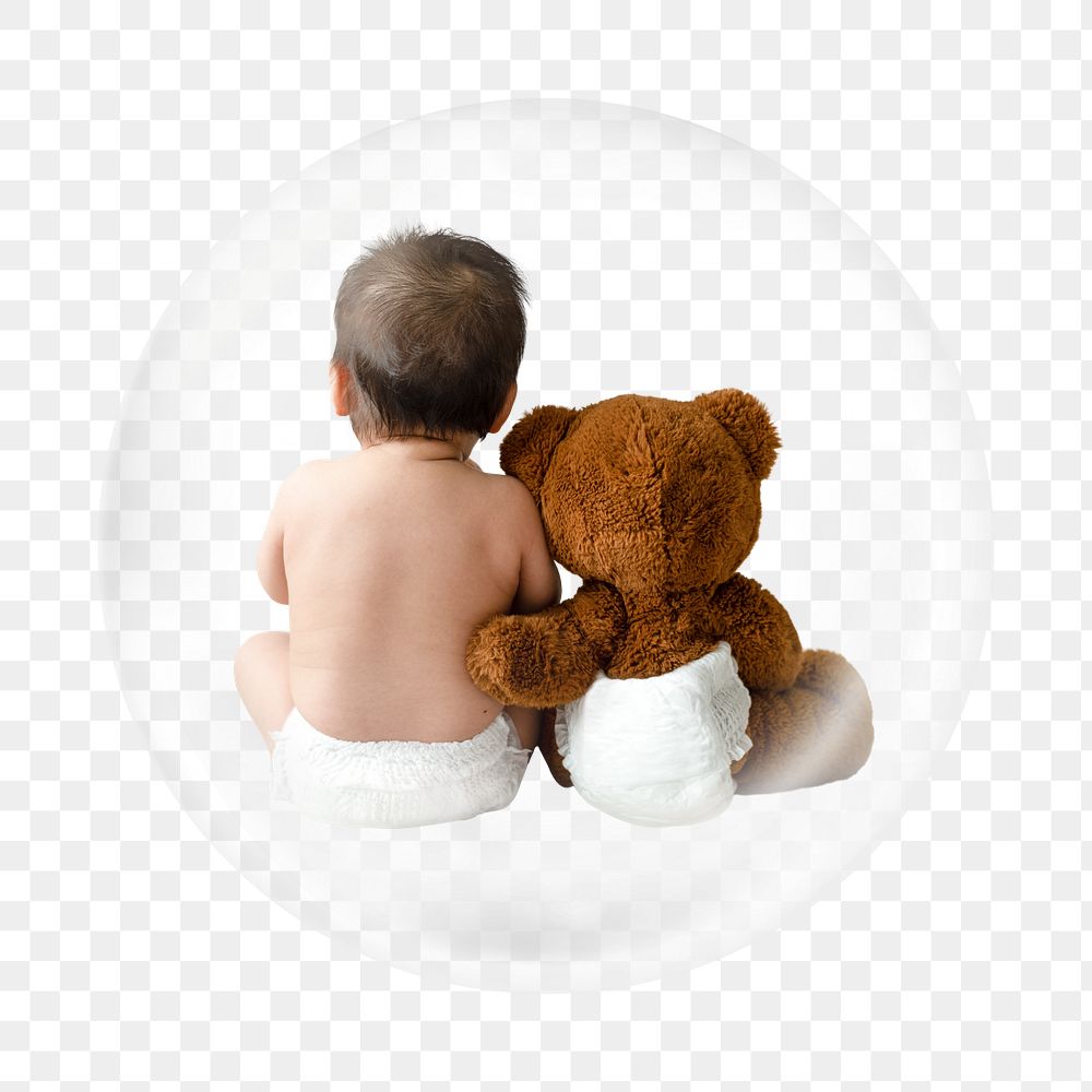 Baby and teddy png element in bubble