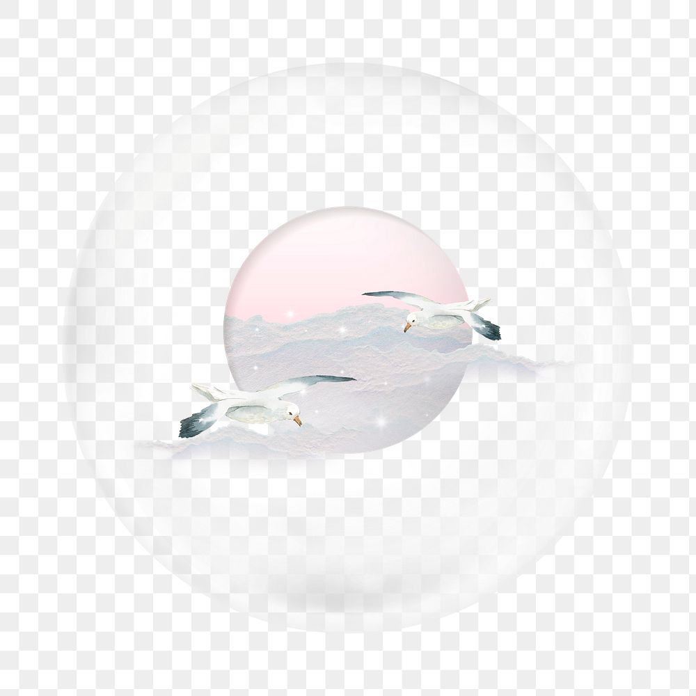 Aesthetic seagulls png element in bubble