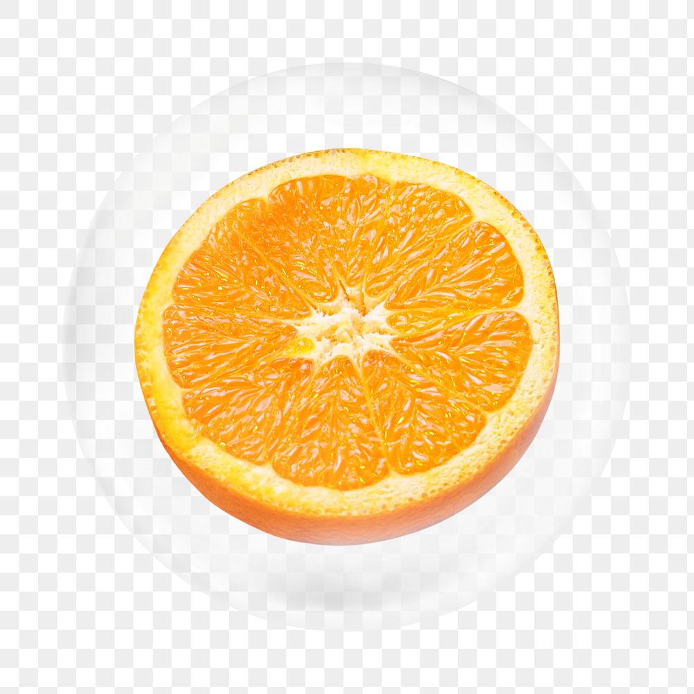 Half orange png element, fruit in bubble