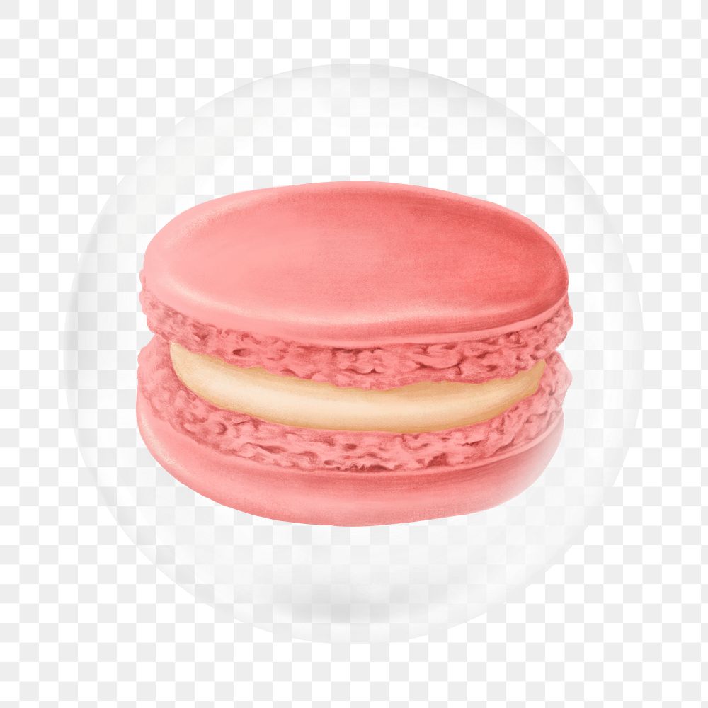 Pink macaron png element, dessert in bubble