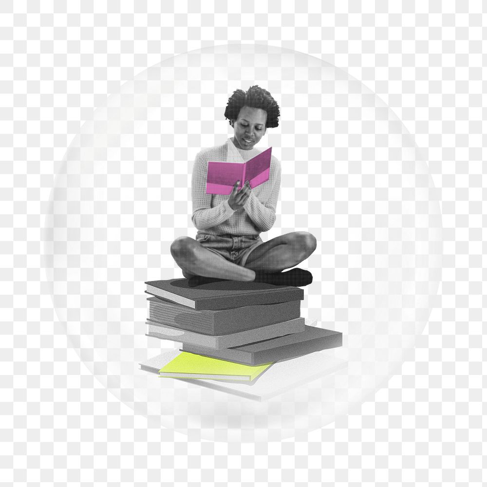 Reading books png element in bubble