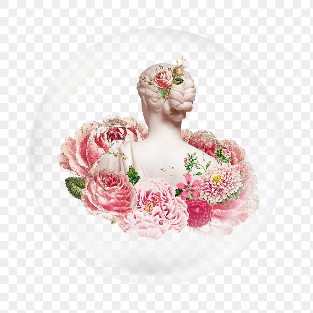 Floral woman sculpture png element in bubble