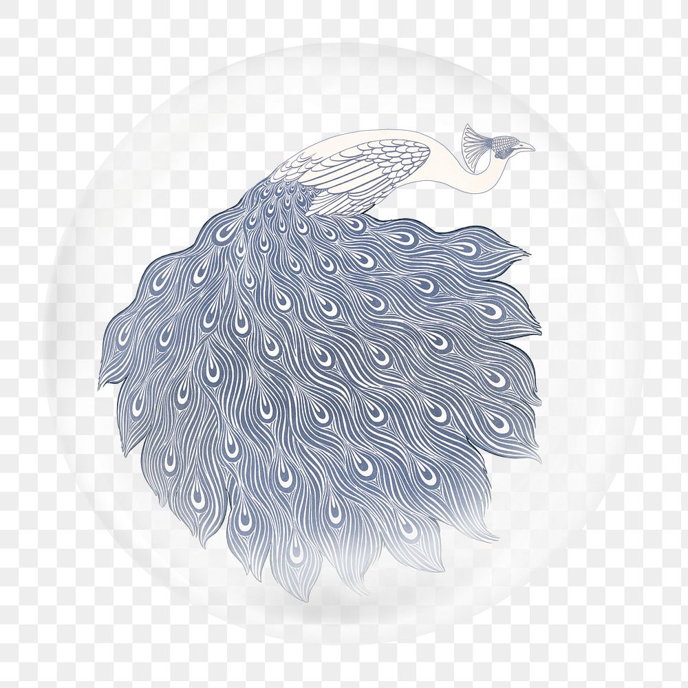 Vintage peacock png element in bubble