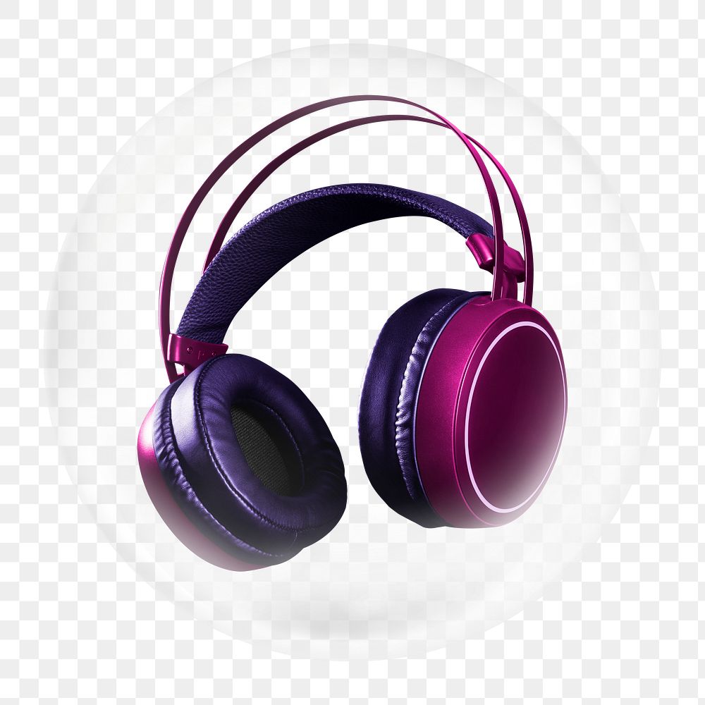 Purple headphones png element in bubble
