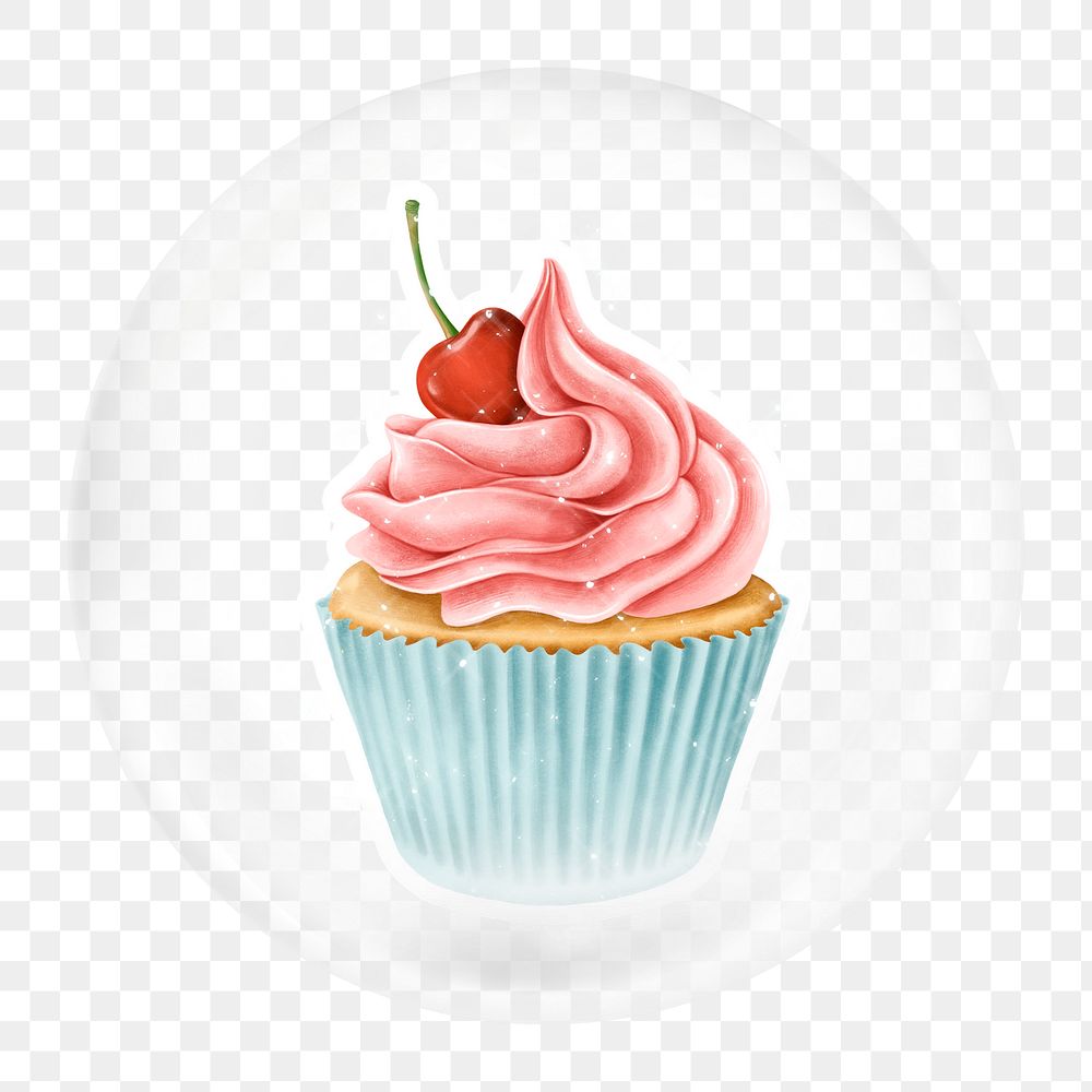 Cherry cupcake png element, dessert in bubble