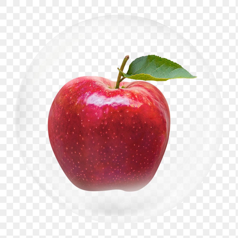 Red apple png element, fruit in bubble