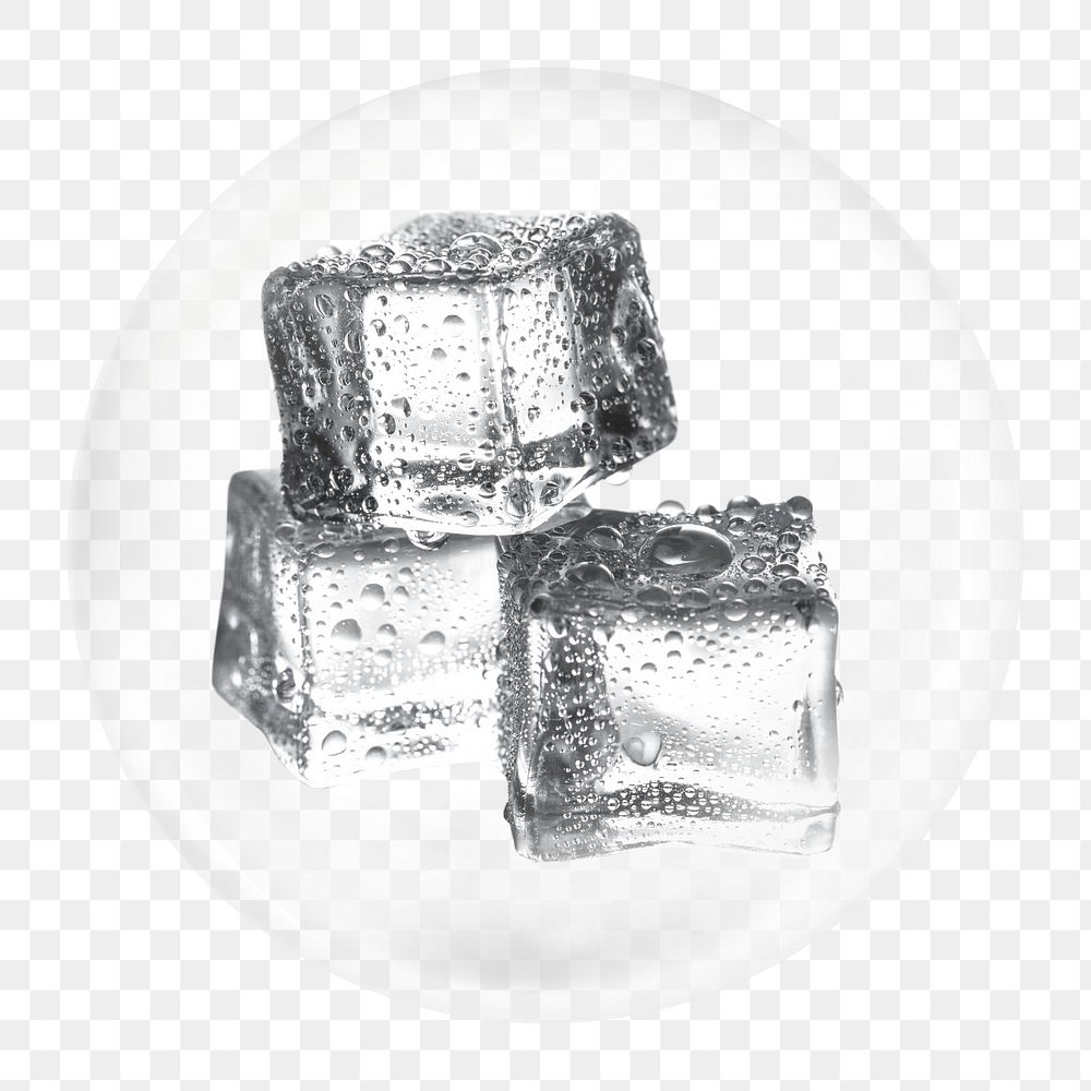 Ice cubes png element, drink in bubble