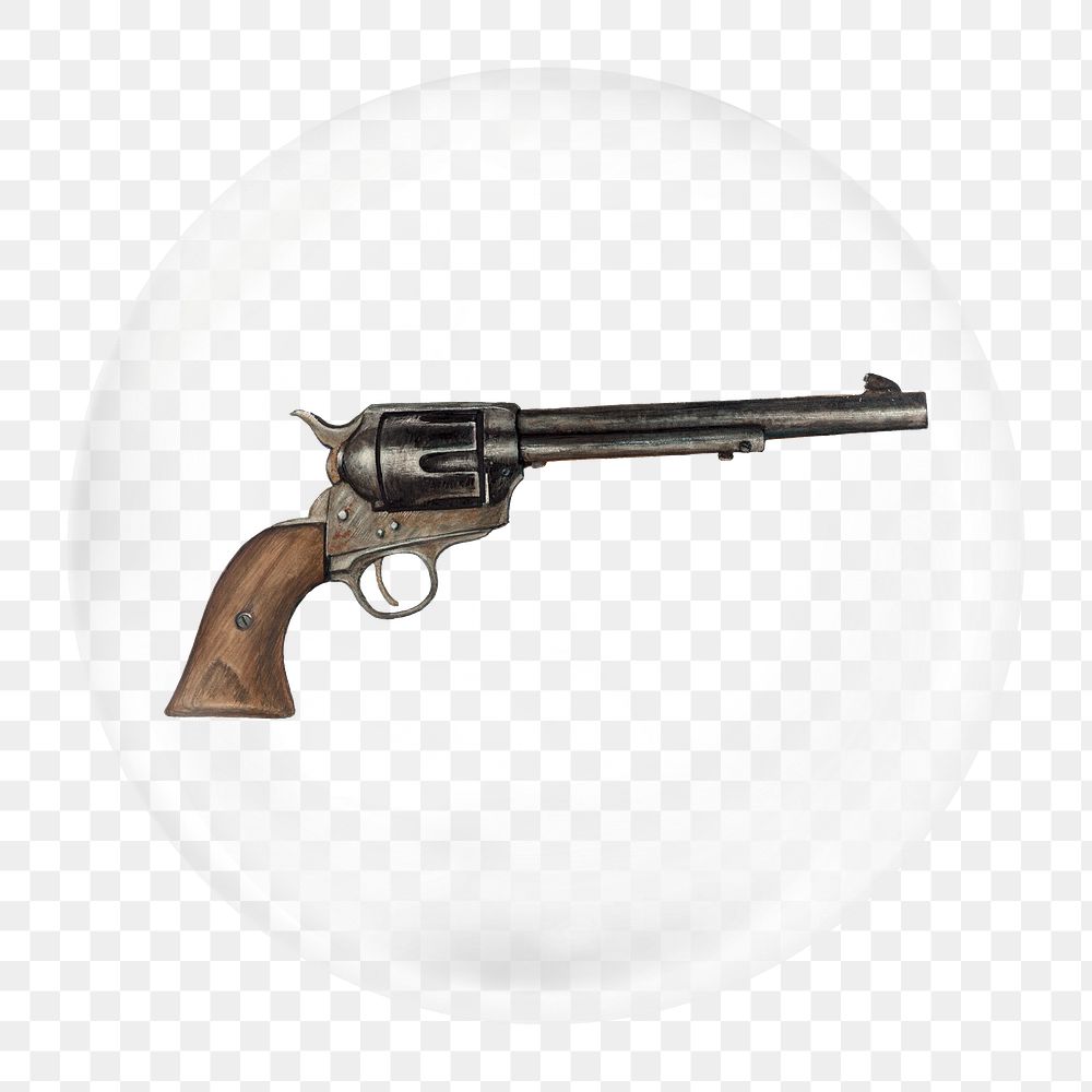 Vintage revolver gun png element in bubble