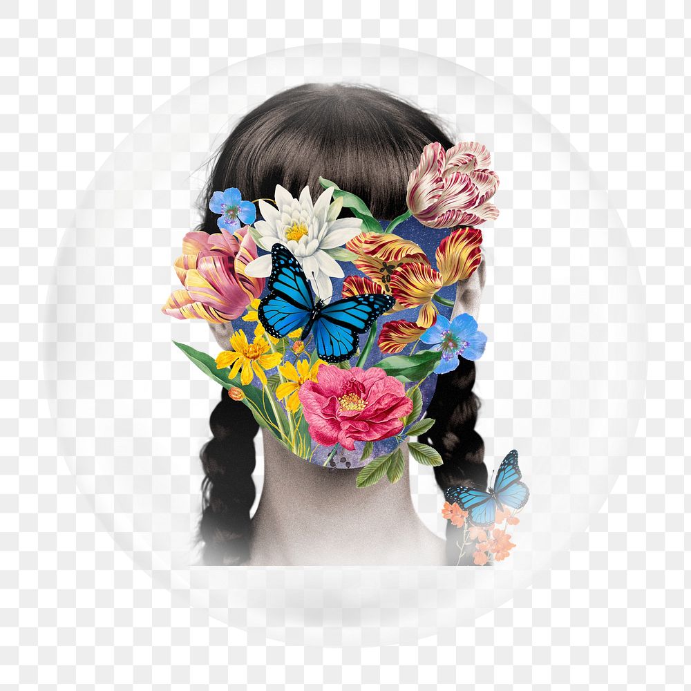Flower woman png element in bubble
