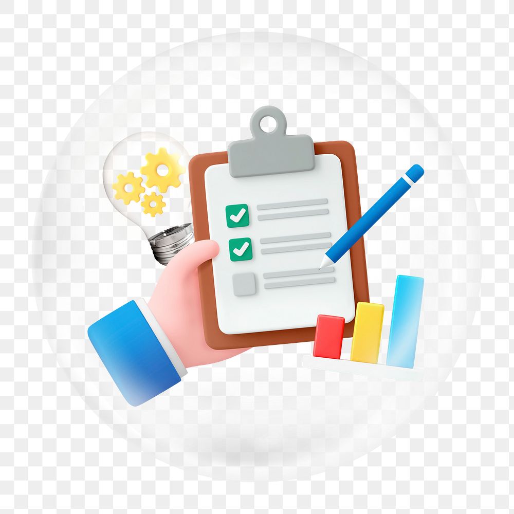 3D checklist png element in bubble