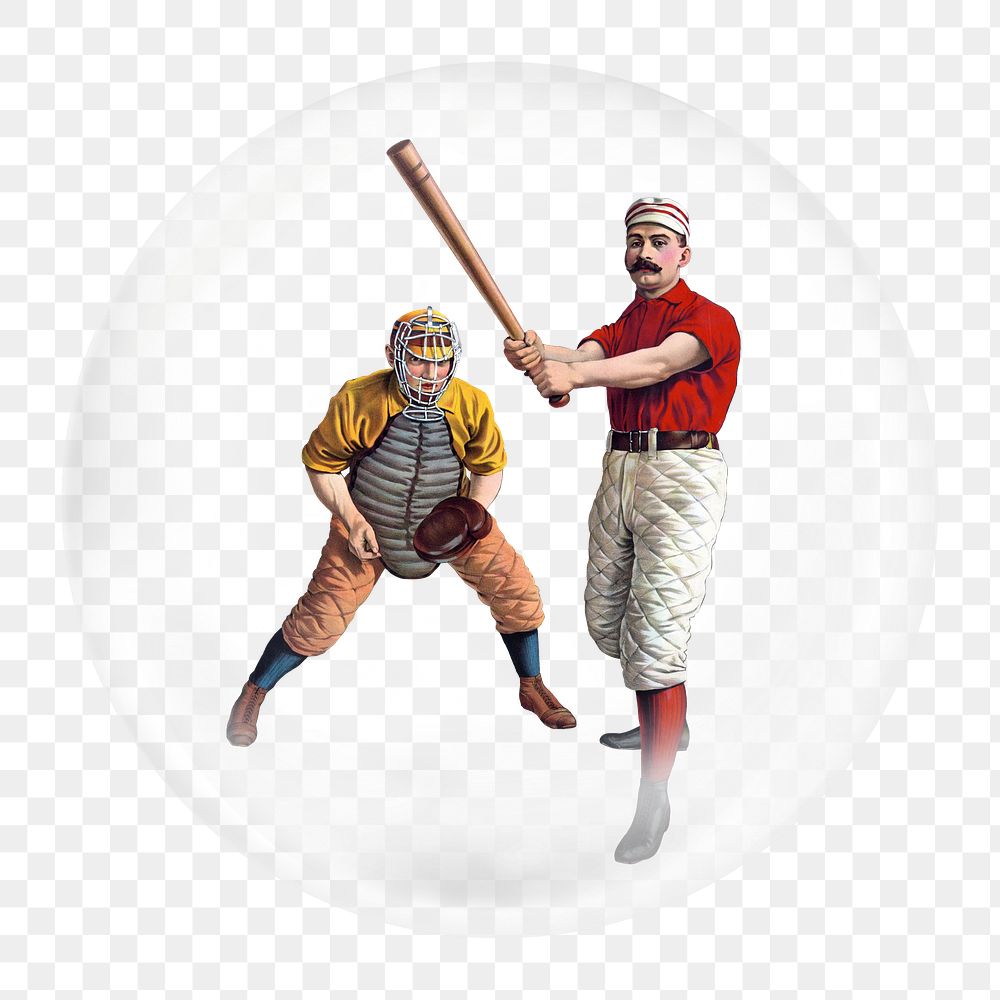 Vintage baseball players png element in bubble
