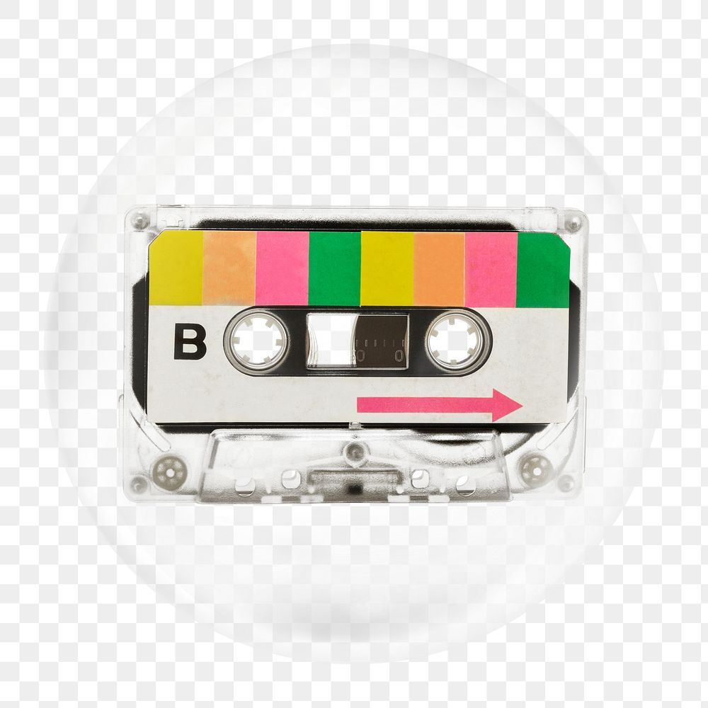 Retro cassette tape png element in bubble