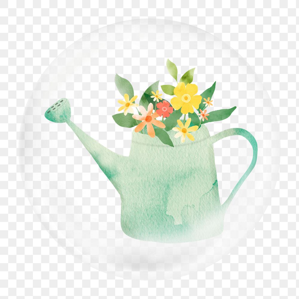 Aesthetic watering can png element, in bubble design