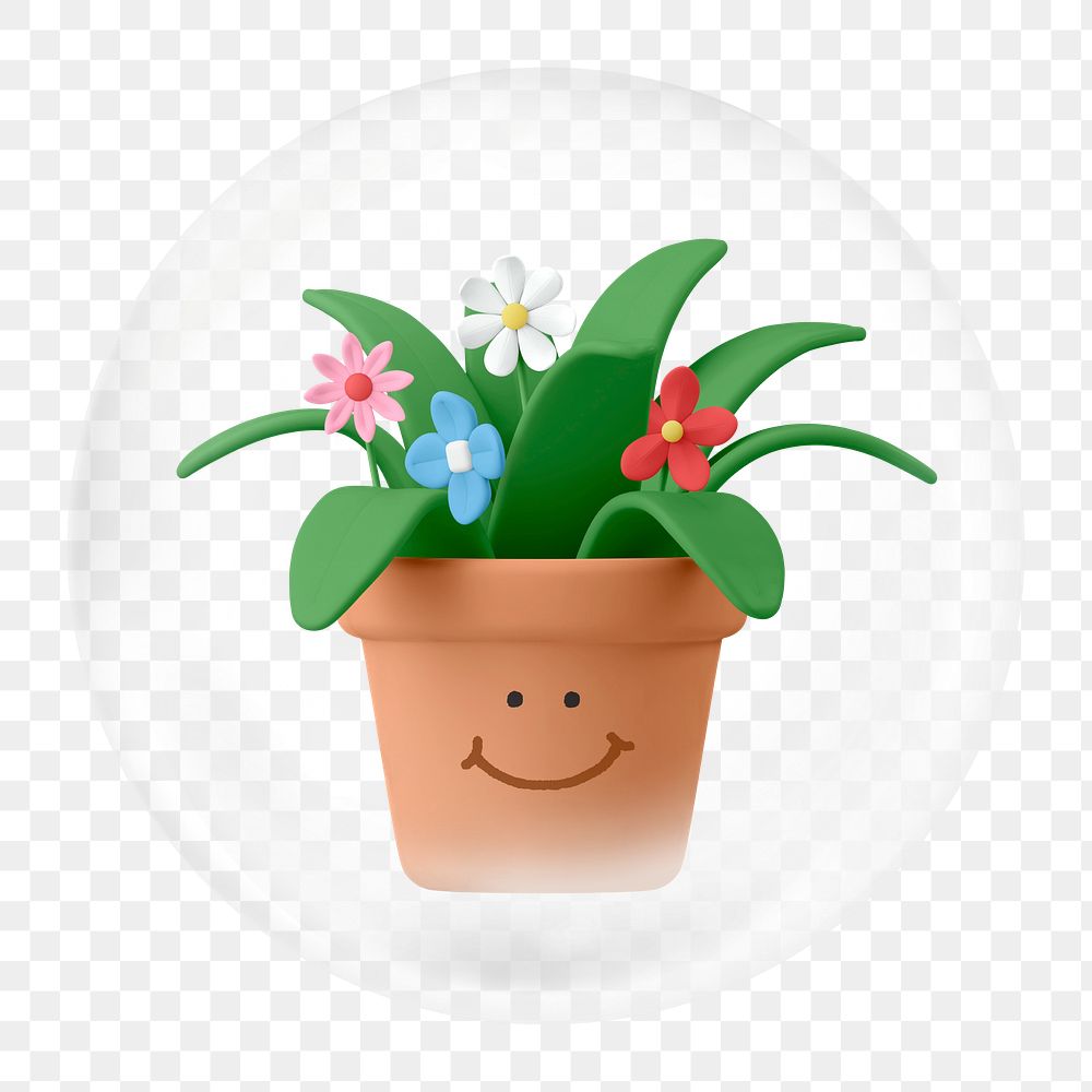 Happy potted plant png element, in bubble design
