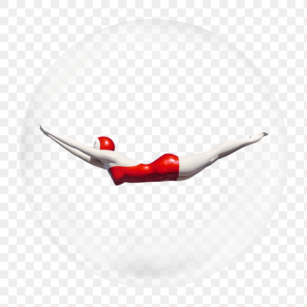 Red swimsuit woman png element in bubble