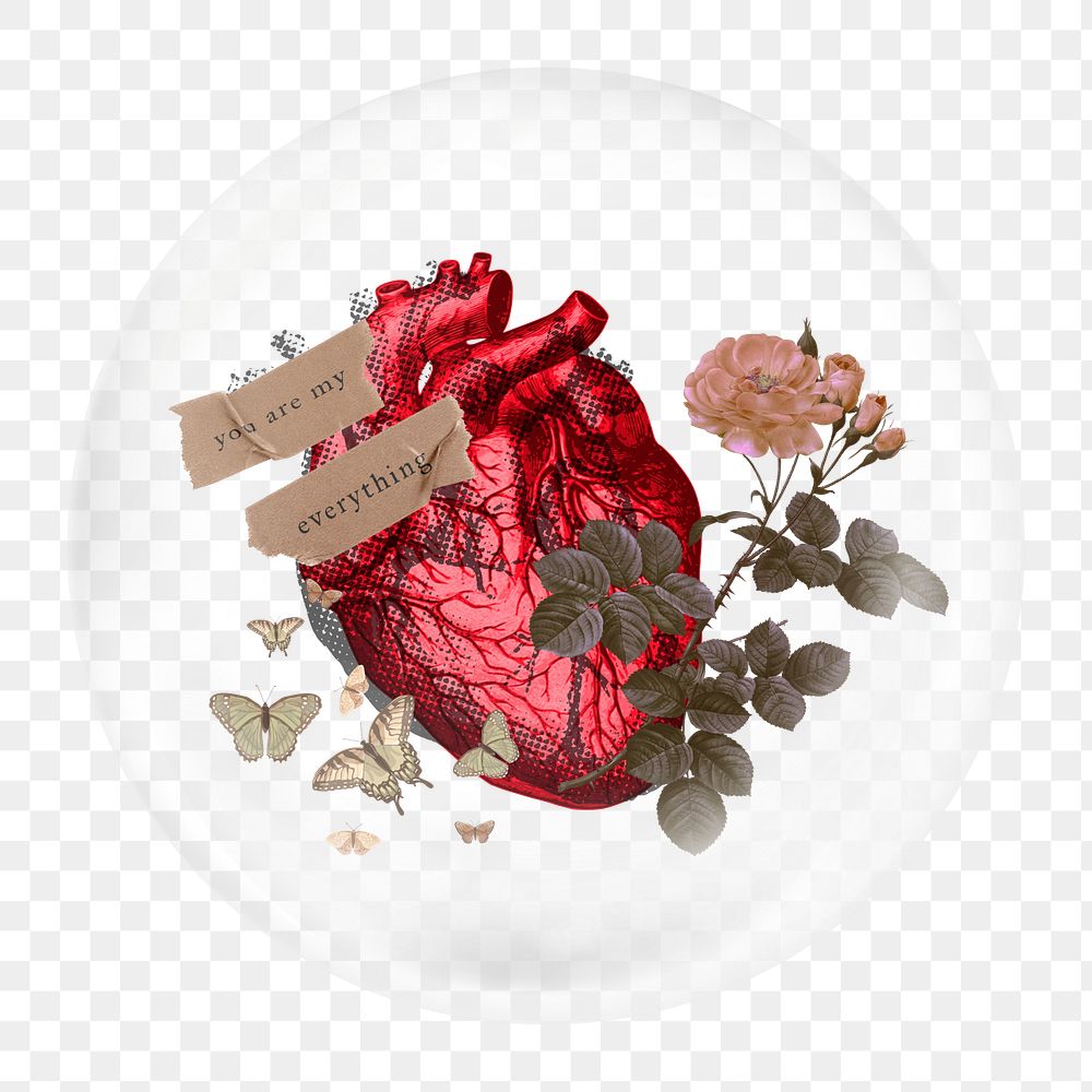 Human heart png element in bubble