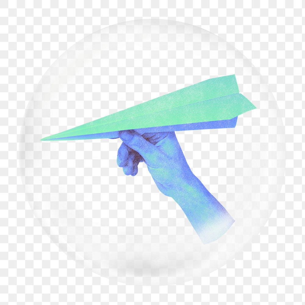 Neon paper plane png element in bubble