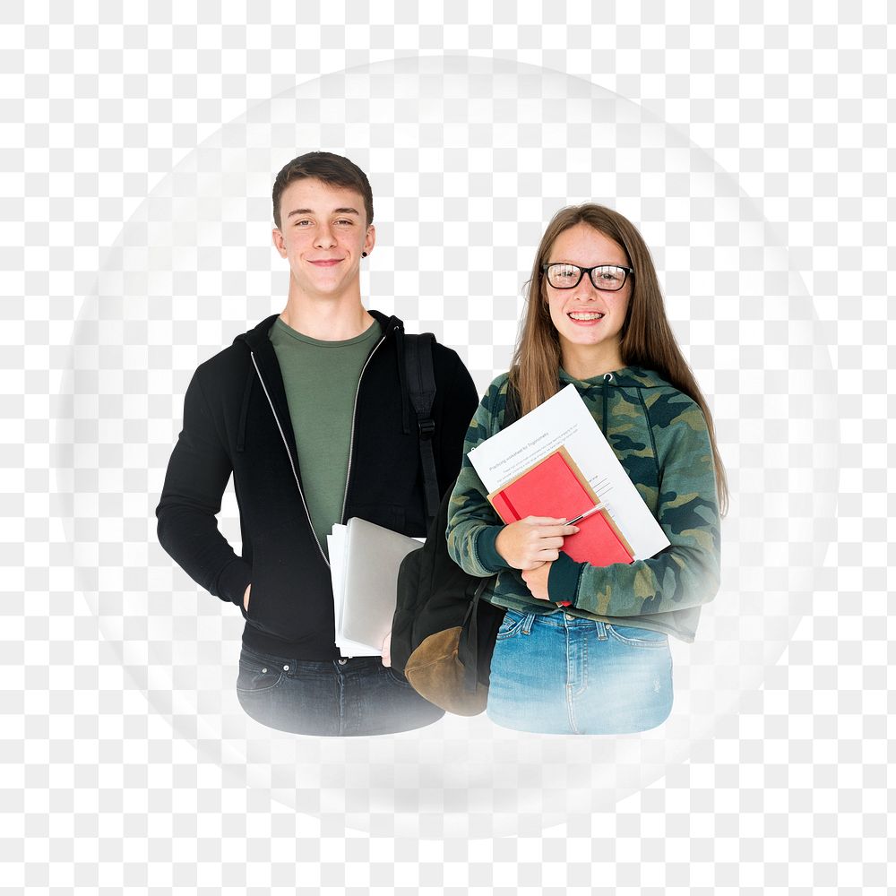 College students png element in bubble