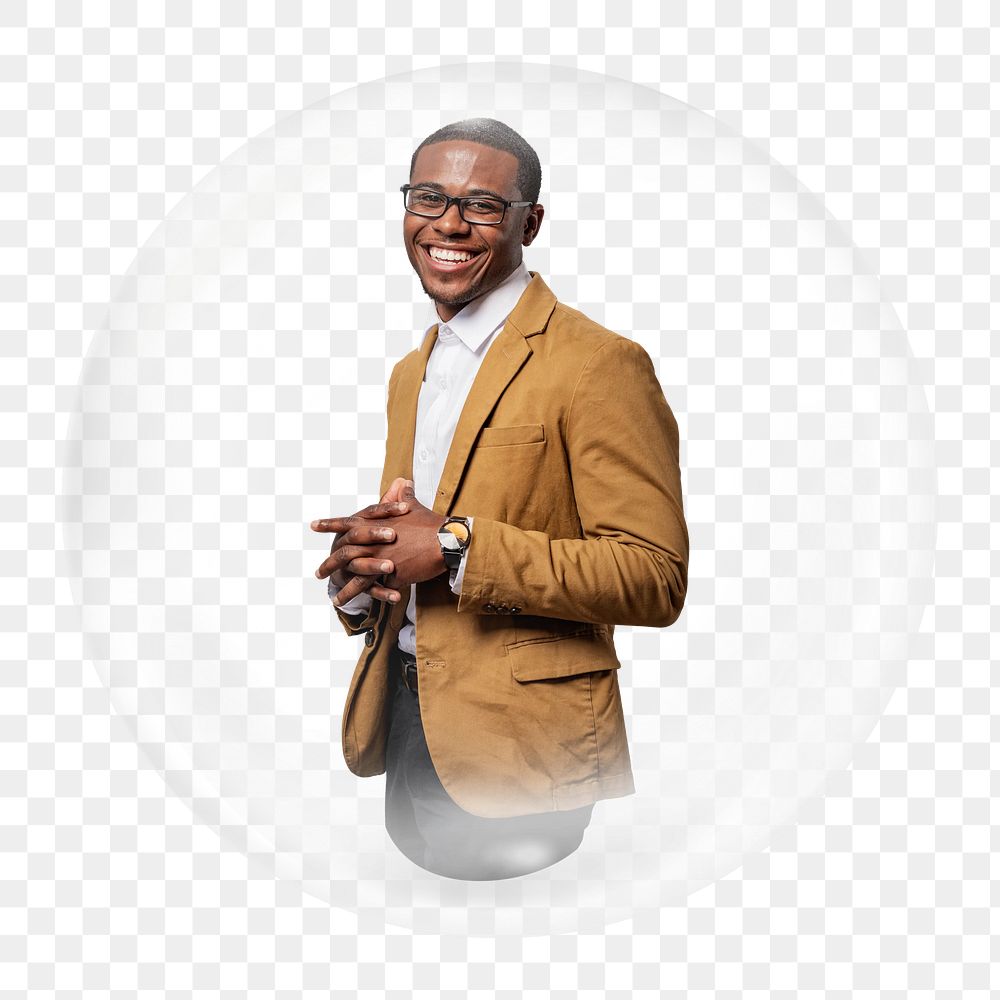 Happy businessman png element in bubble