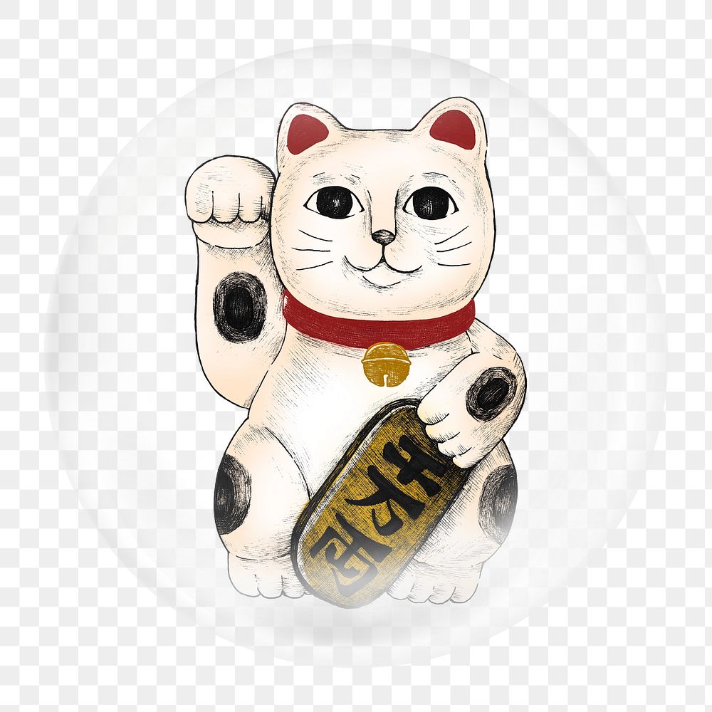 Vintage maneki neko png element in bubble