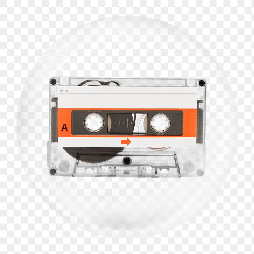 Retro cassette png element in bubble